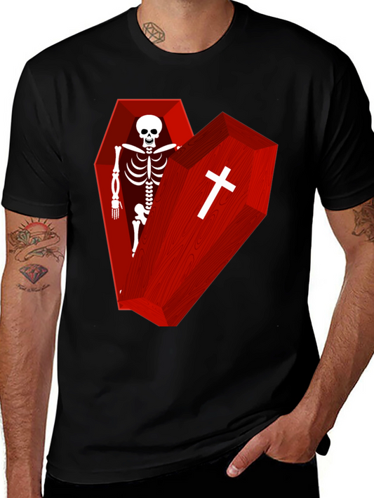 Coffin Skeleton Graphic Tee - Gothic Style T-Shirt