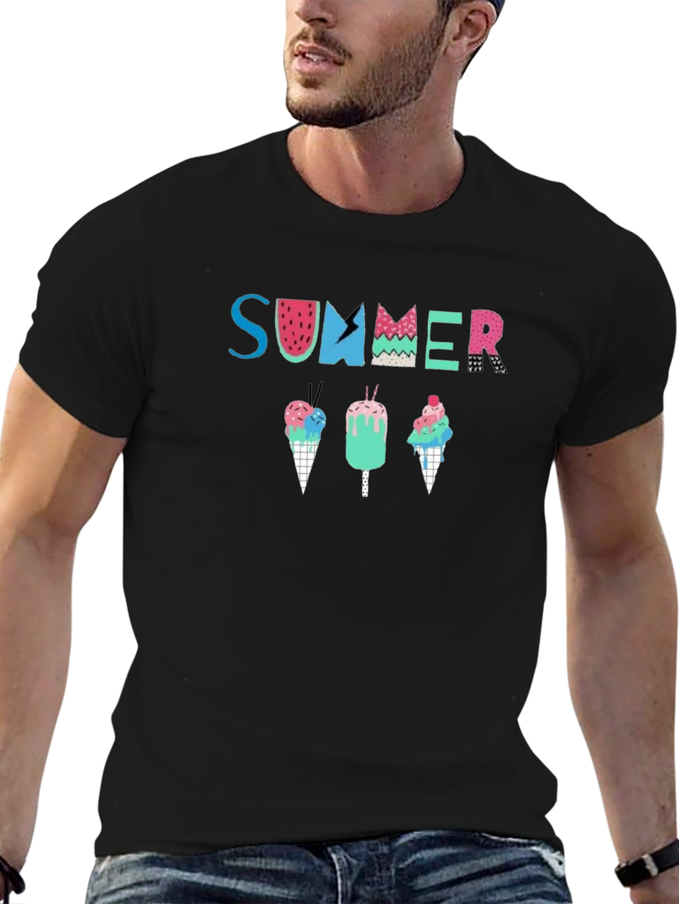 Summer Ice Cream Graphic Tee - Black