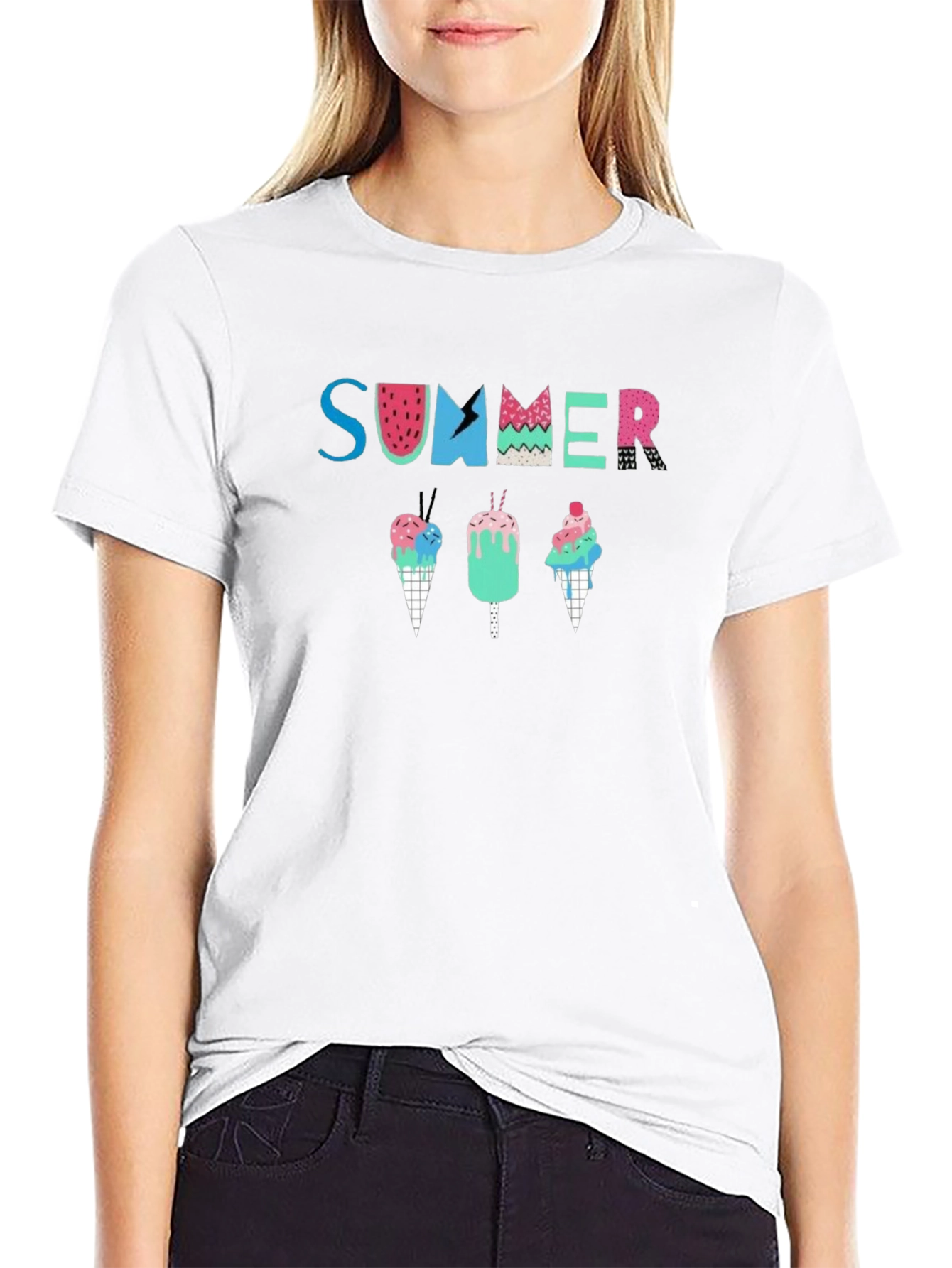 Summer Ice Cream Graphic Tee - Black