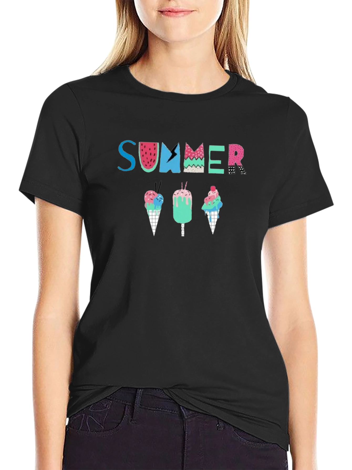 Summer Ice Cream Graphic Tee - Black