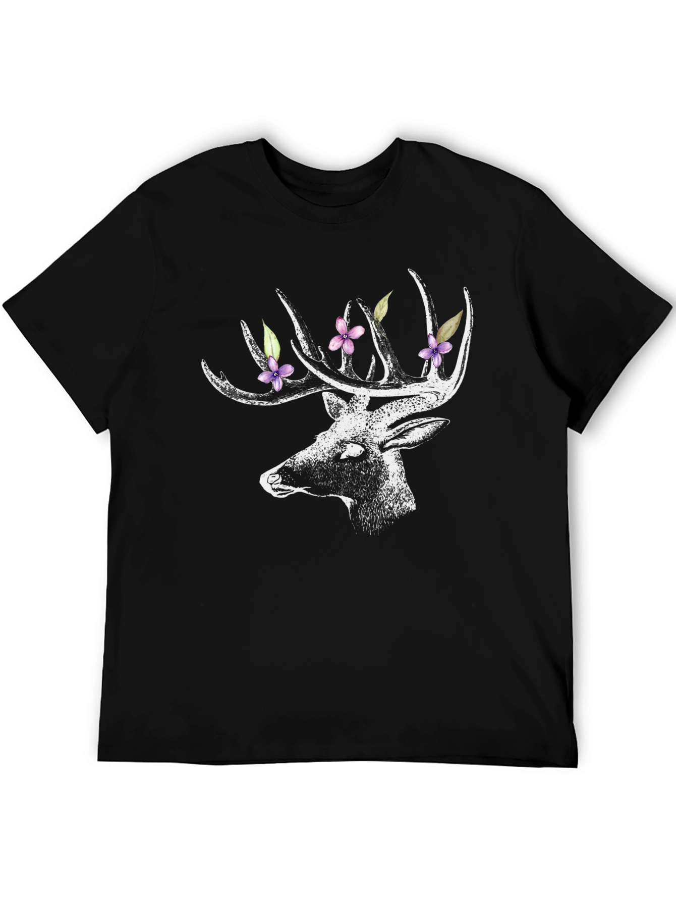 Deer with Floral Antlers Graphic Tee