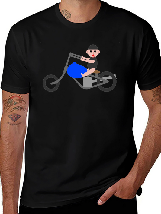 Cartoon Biker on Black Graphic Tee - Ride in Style