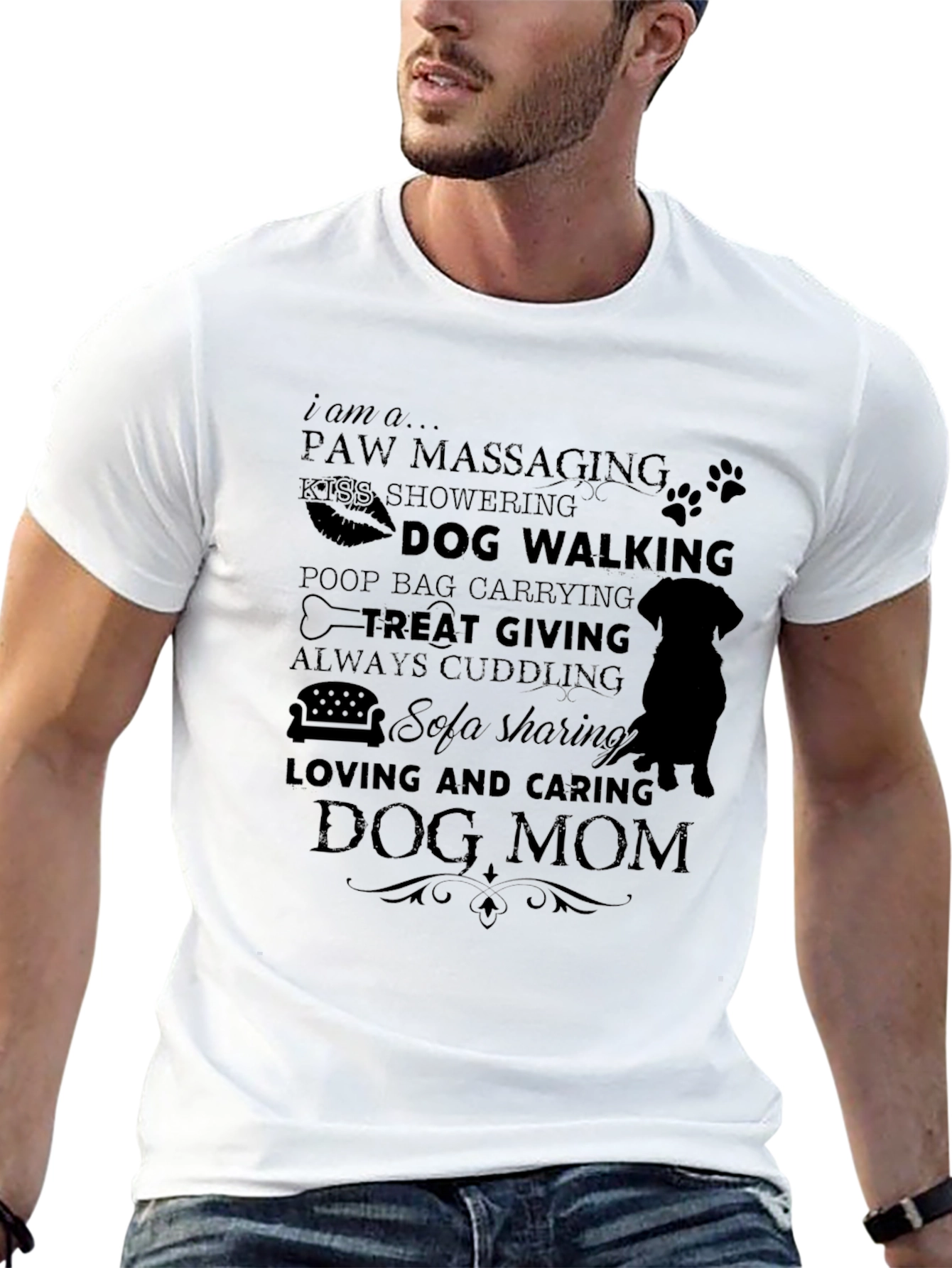 Dog Mom T-Shirt - Paw Massaging Sofa Sharing