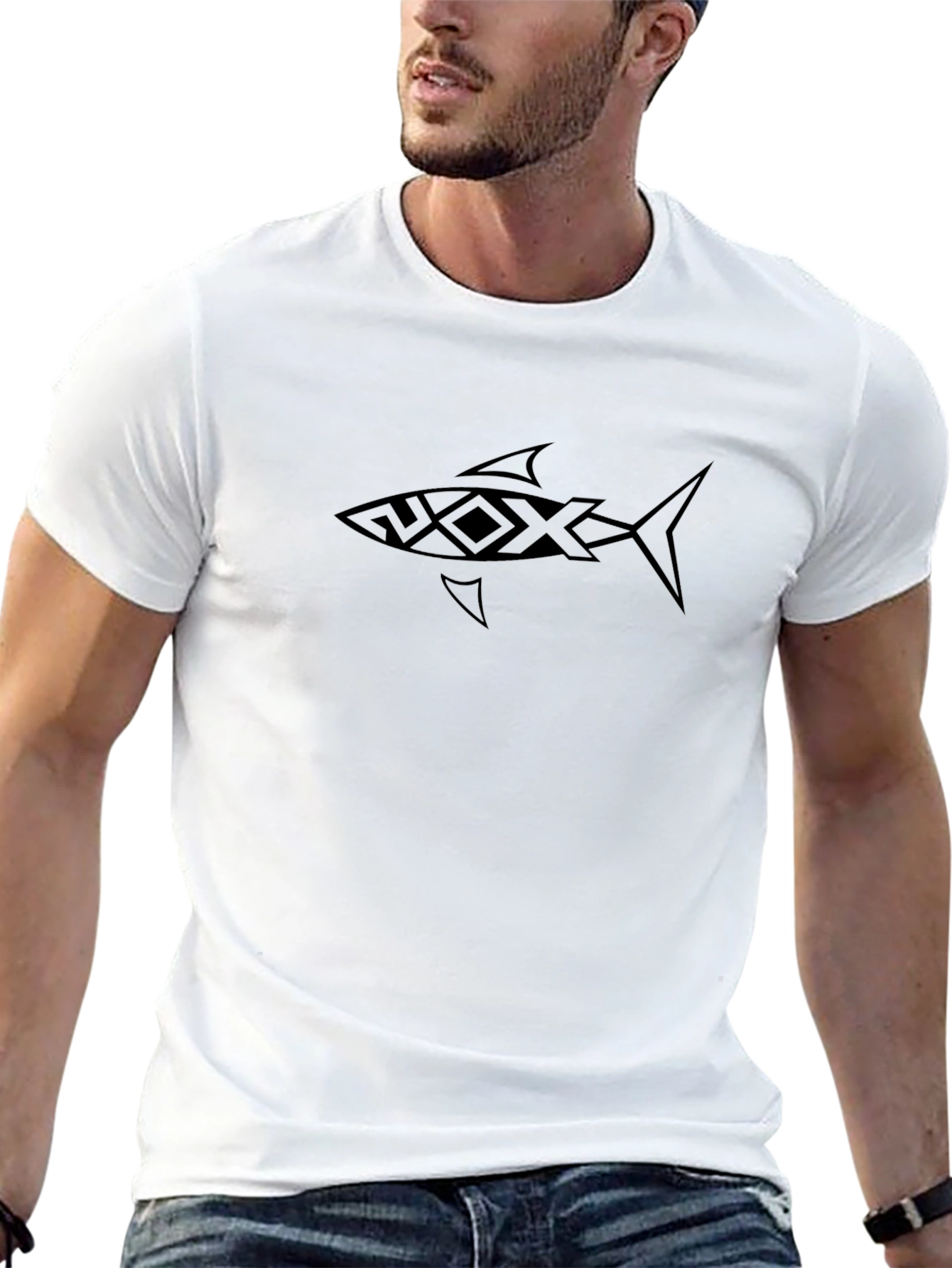 Tribal Shark Graphic Black Tee - Unisex