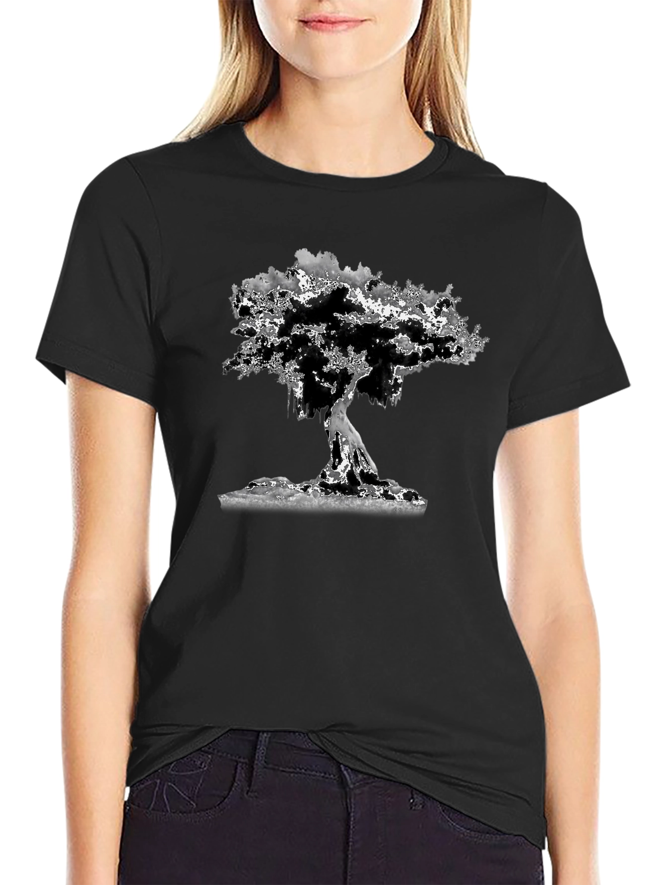 Abstract Tree Graphic Tee - Black