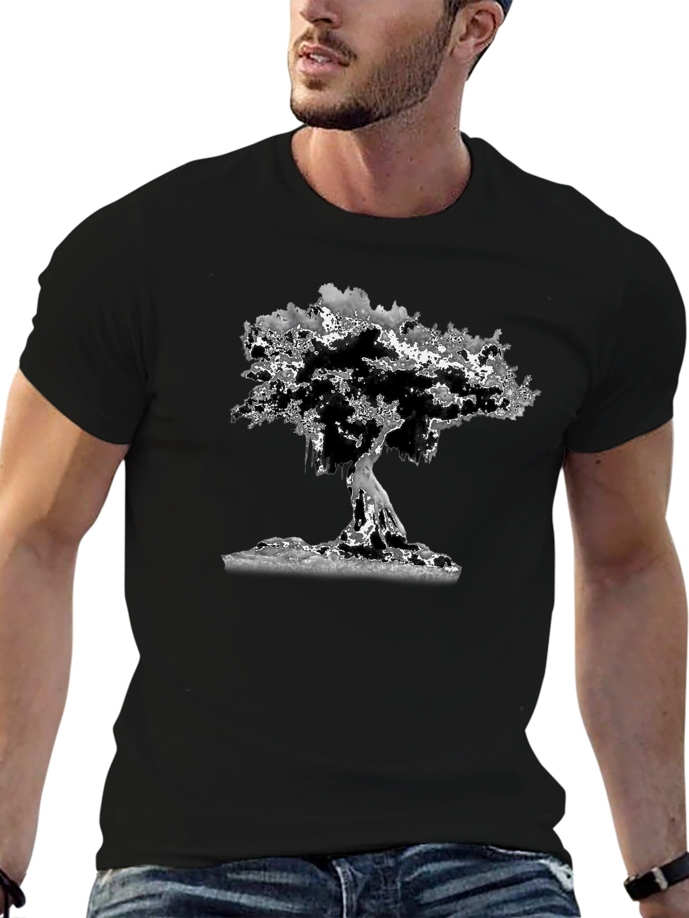 Abstract Tree Graphic Tee - Black