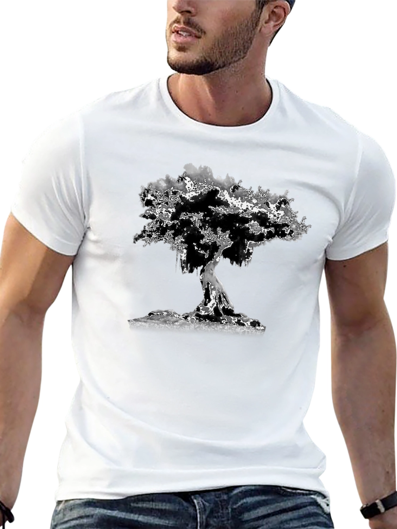 Abstract Tree Graphic Tee - Black