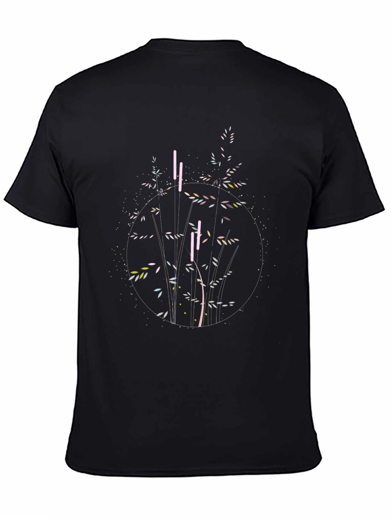 Stylish Black Graphic Tee - Abstract Plant Design