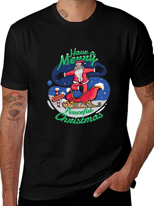 Peaceful Christmas Santa Yoga Black T-Shirt