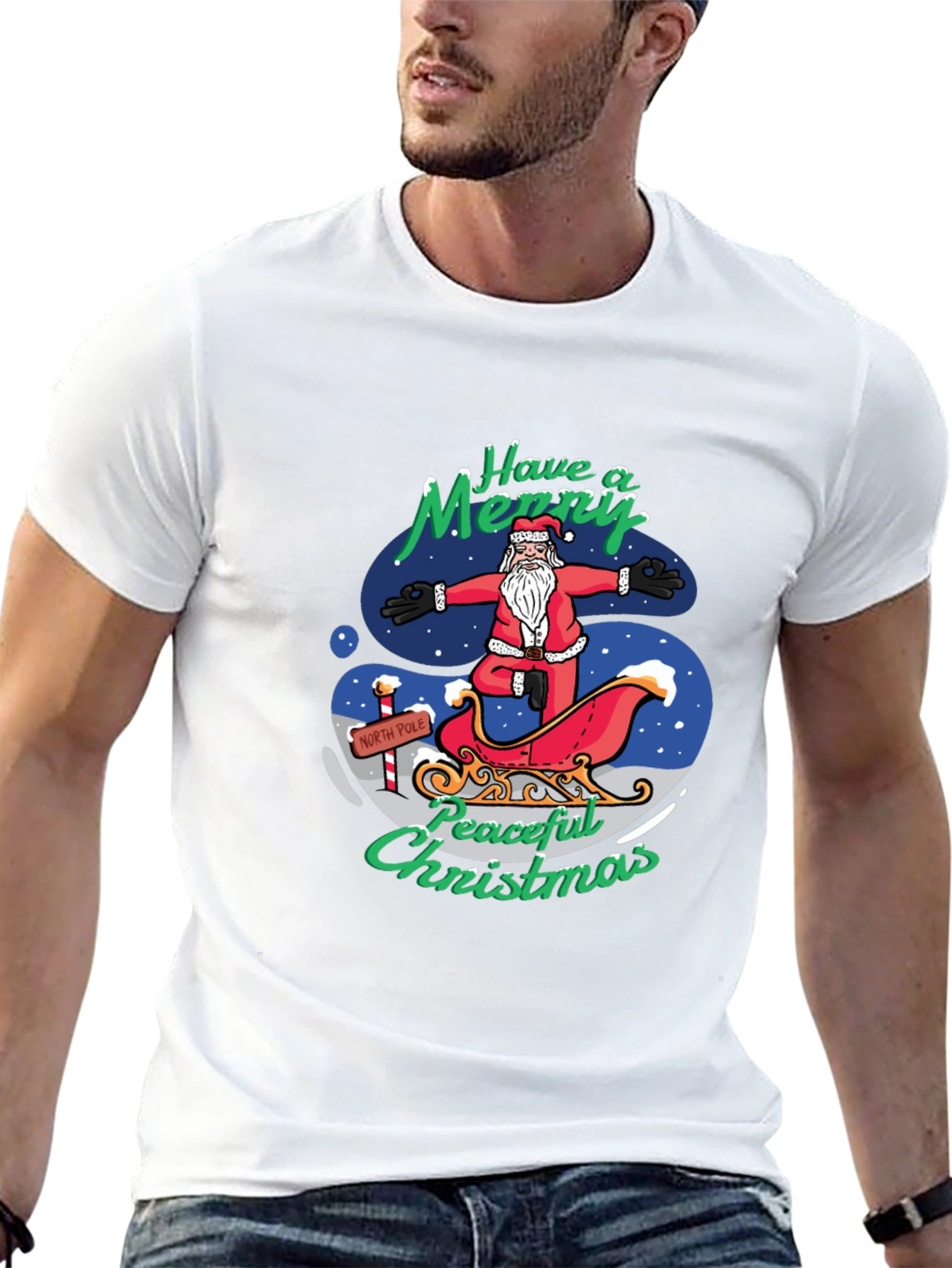 Peaceful Christmas Santa Yoga Black T-Shirt