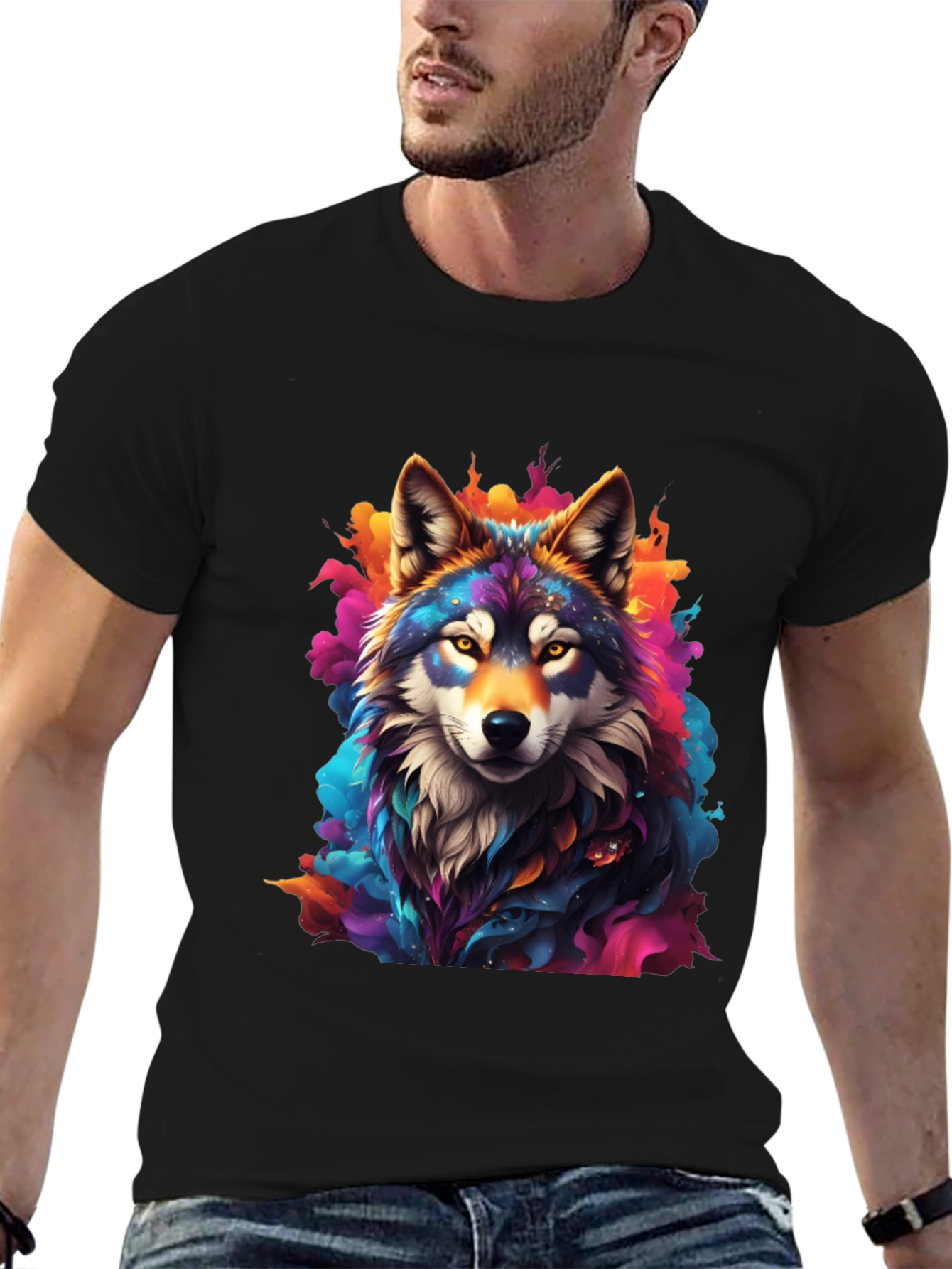 Colorful Wolf Graphic T-Shirt