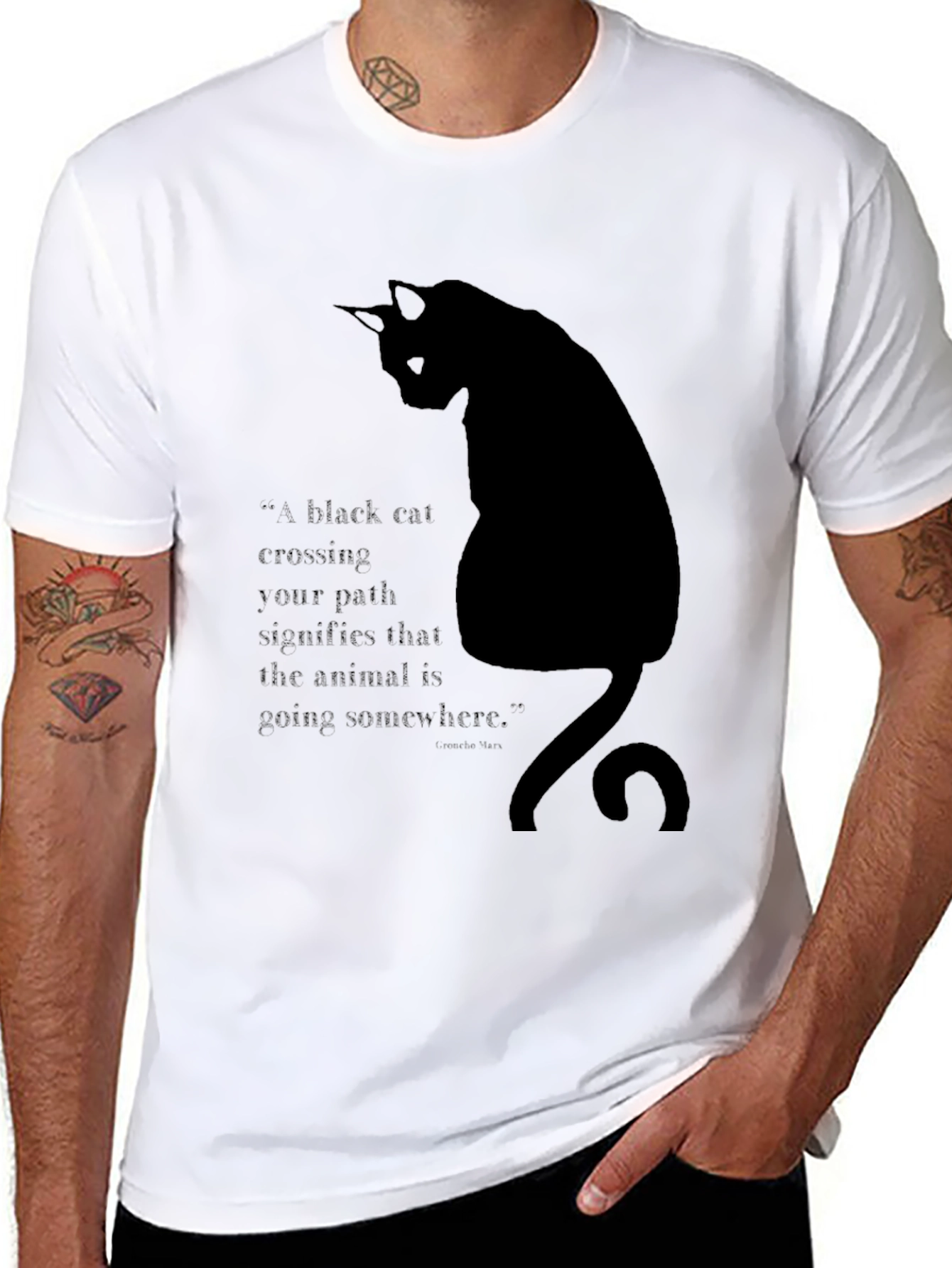 Black Cat T-Shirt - Quirky Quote Design