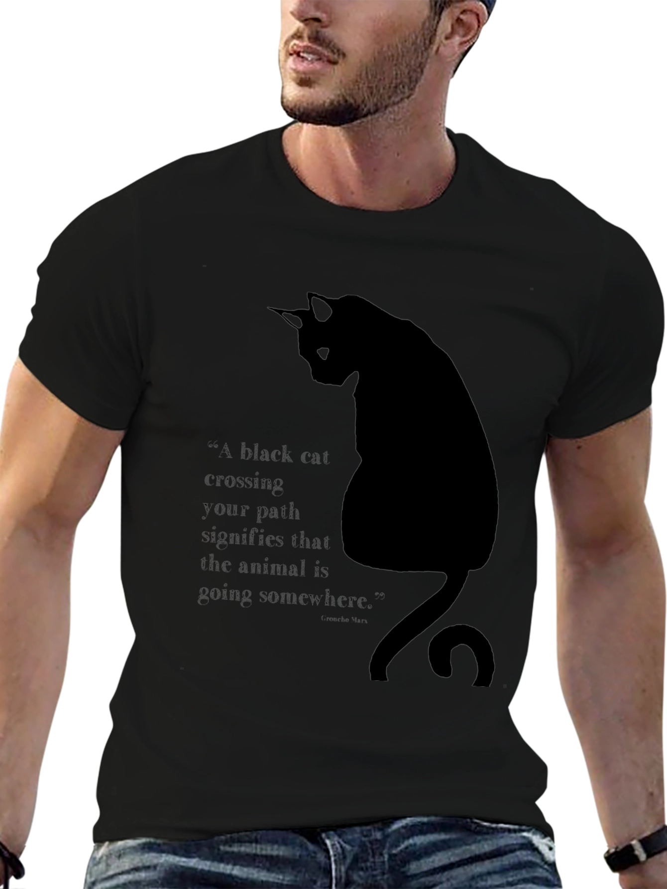 Black Cat T-Shirt - Quirky Quote Design
