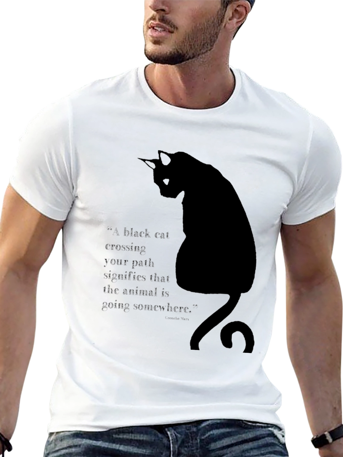 Black Cat T-Shirt - Quirky Quote Design