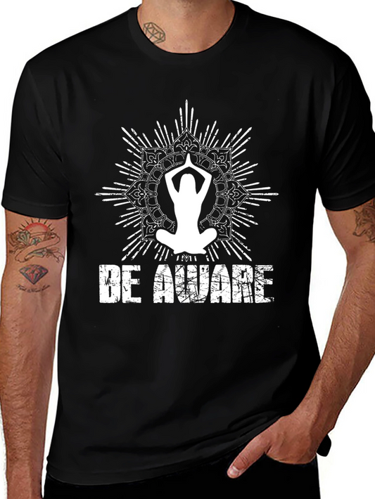 Be Aware Yoga Mandala T-Shirt - Black Graphic Tee