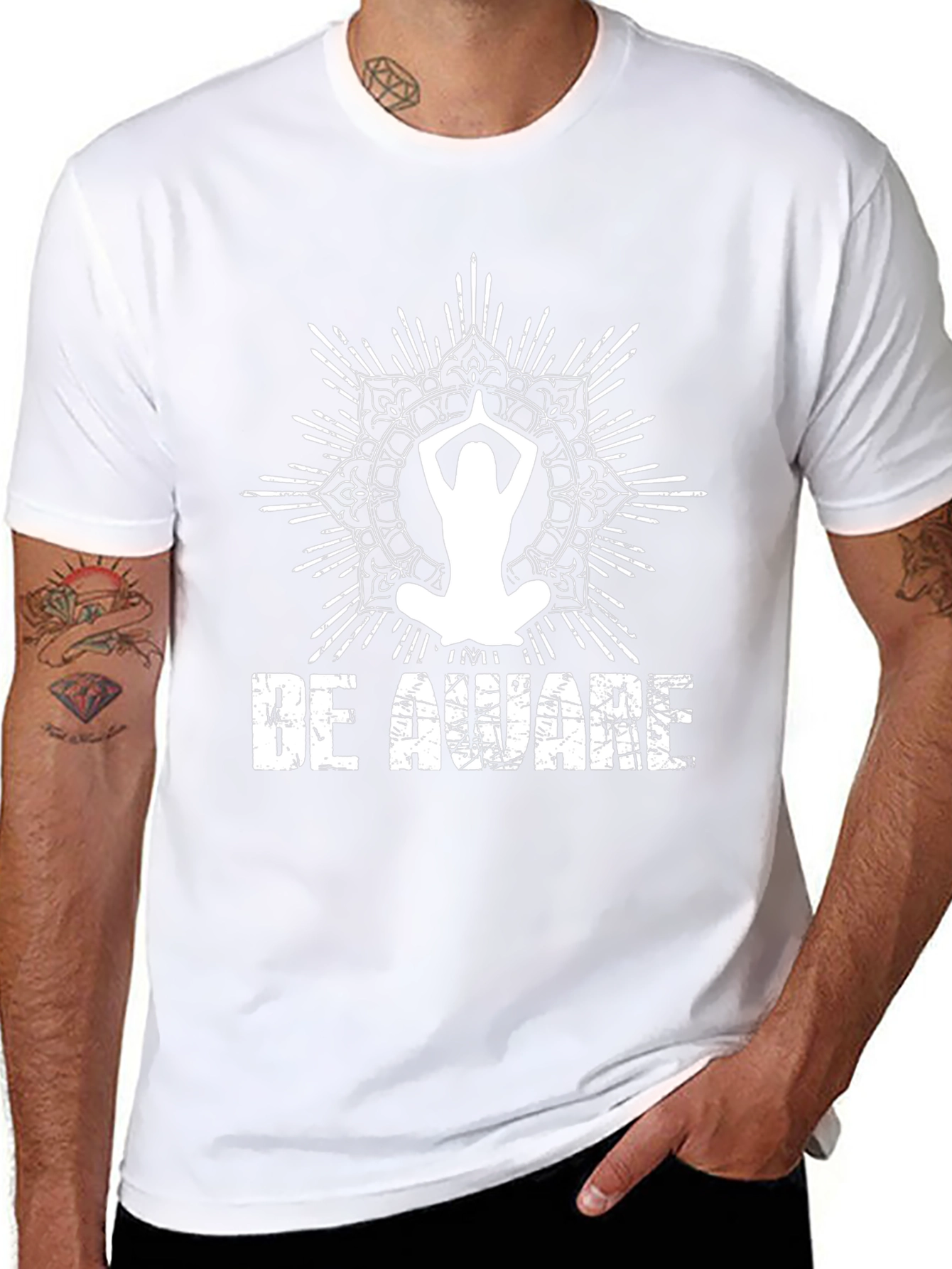 Be Aware Yoga Mandala T-Shirt - Black Graphic Tee