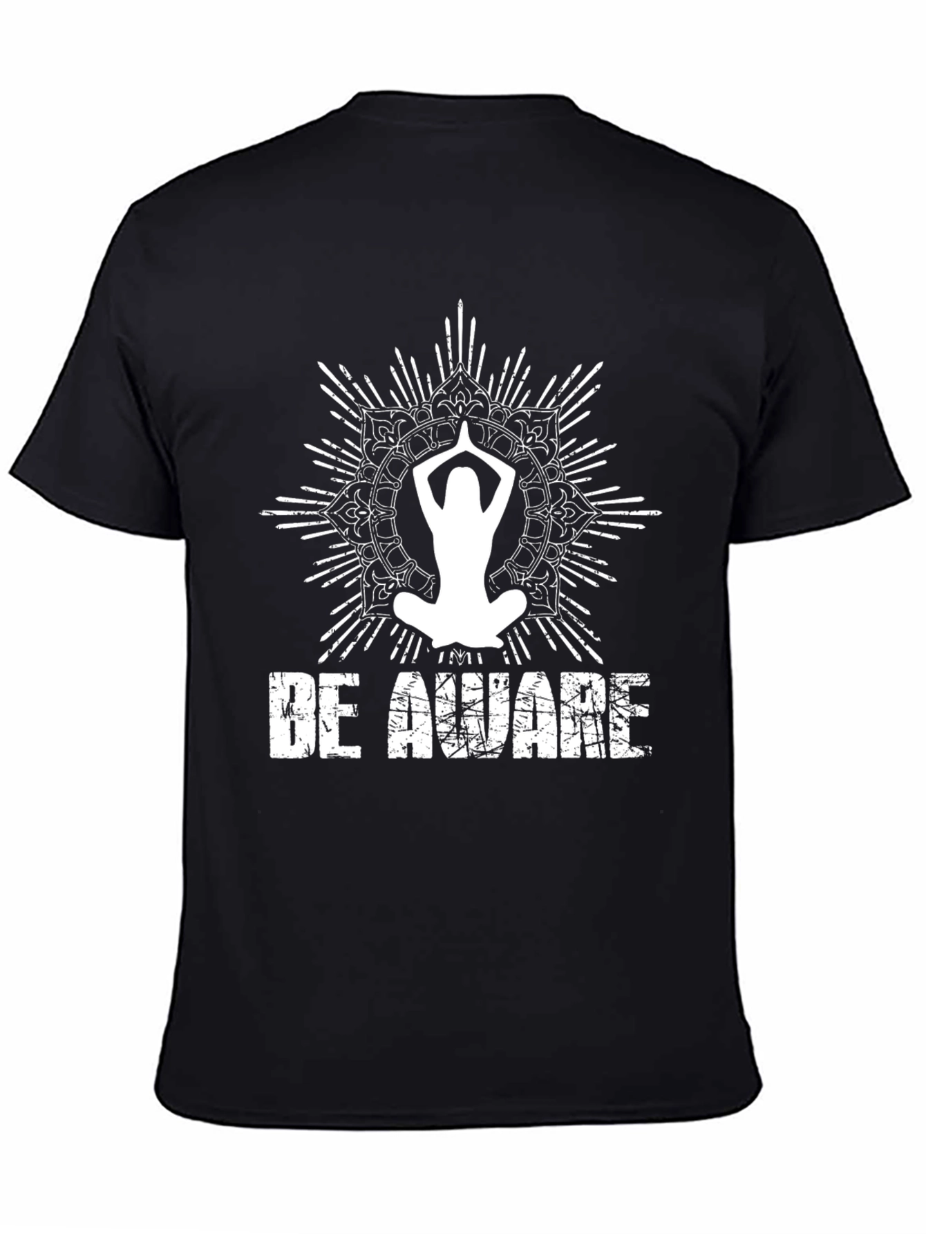 Be Aware Yoga Mandala T-Shirt - Black Graphic Tee