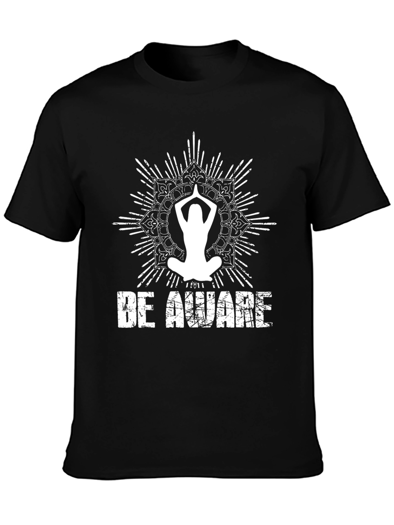 Be Aware Yoga Mandala T-Shirt - Black Graphic Tee