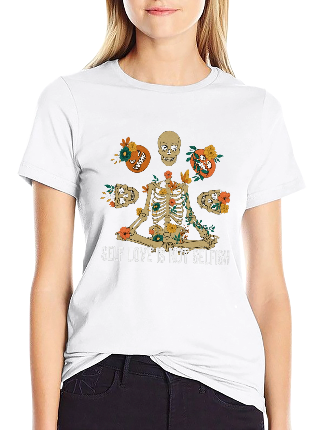 Self Love Skeleton Graphic Black T-Shirt