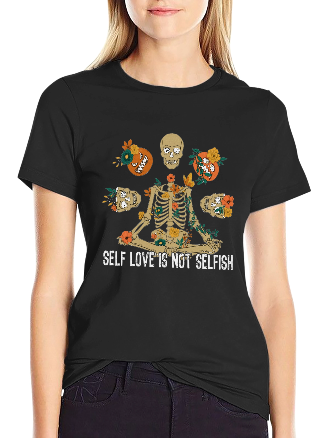 Self Love Skeleton Graphic Black T-Shirt