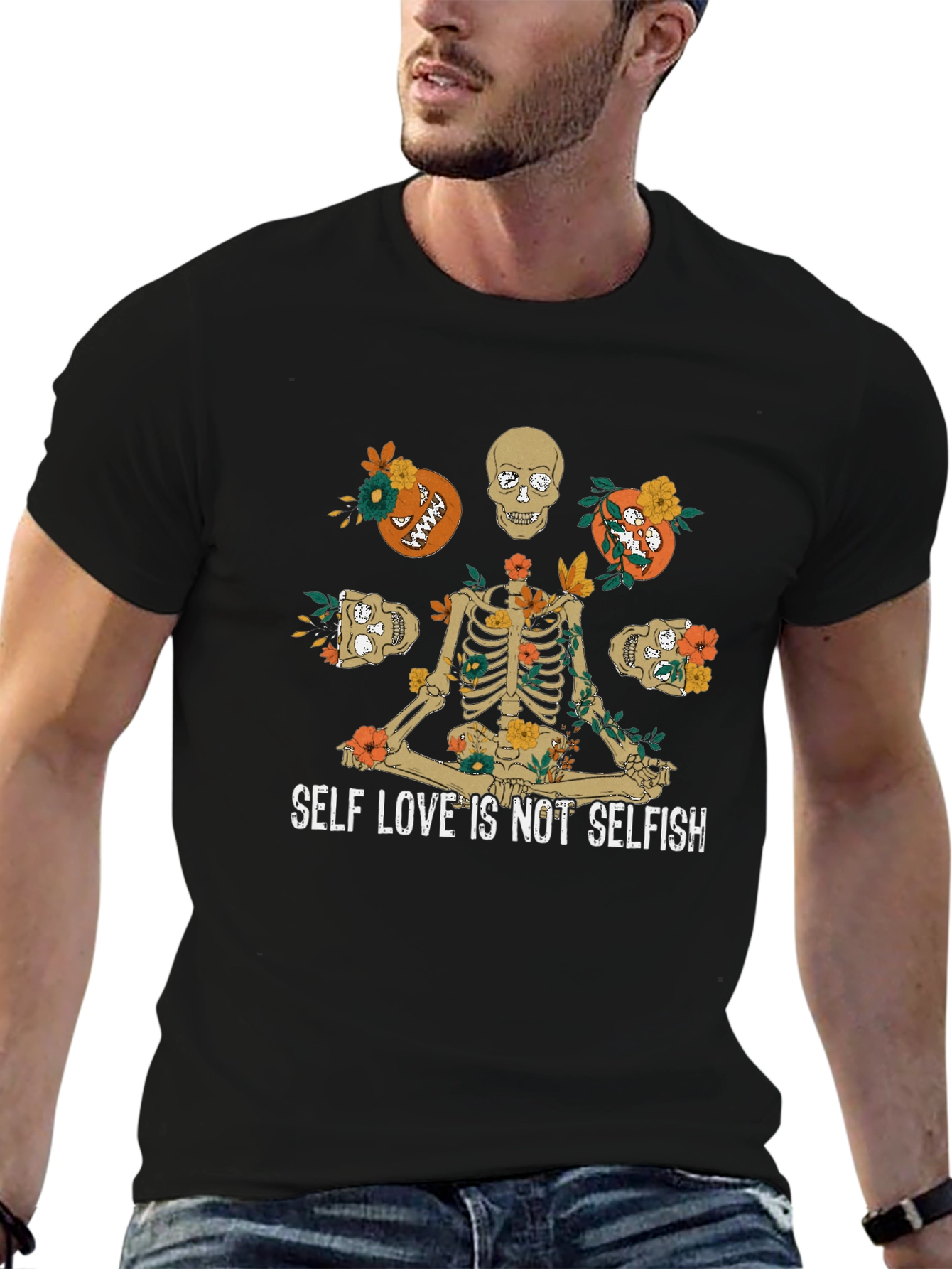 Self Love Skeleton Graphic Black T-Shirt