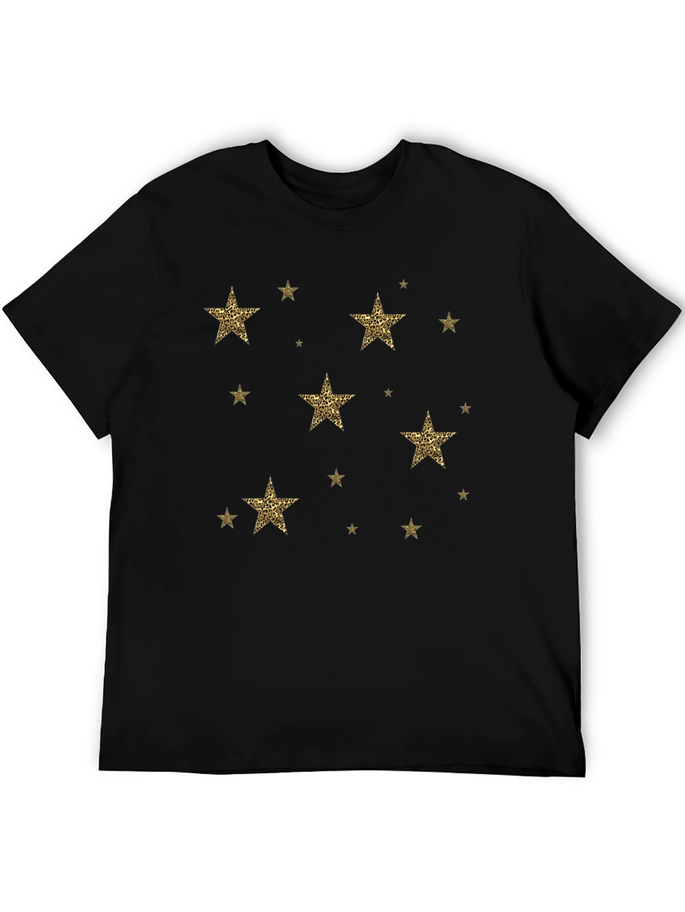 Stylish Black Tee with Leopard Print Star Design