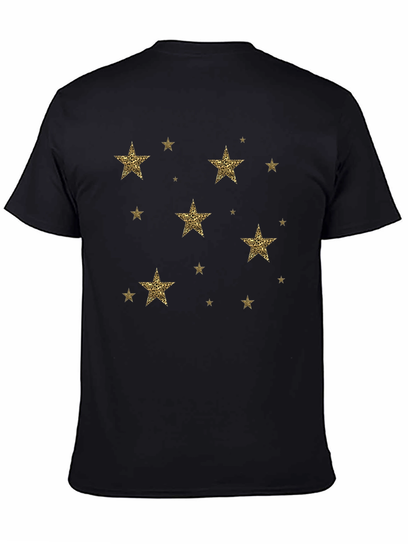 Stylish Black Tee with Leopard Print Star Design