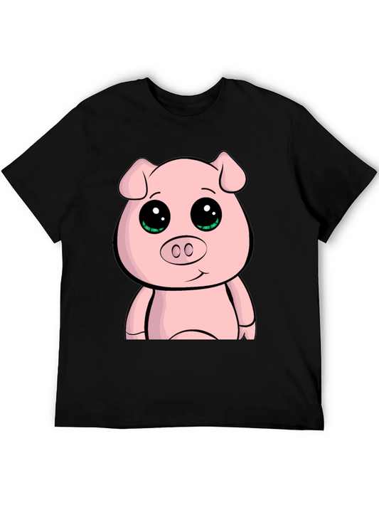 Cute Cartoon Pig Graphic Tee - Black Casual T-Shirt
