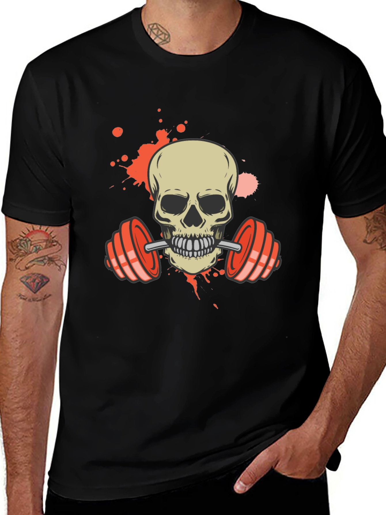 Skull Lifting Weights Graphic Tee