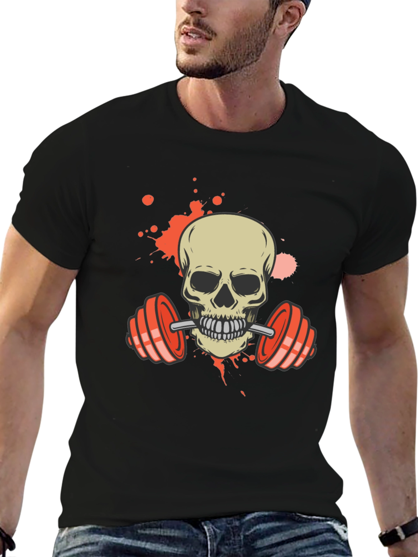 Skull Lifting Weights Graphic Tee