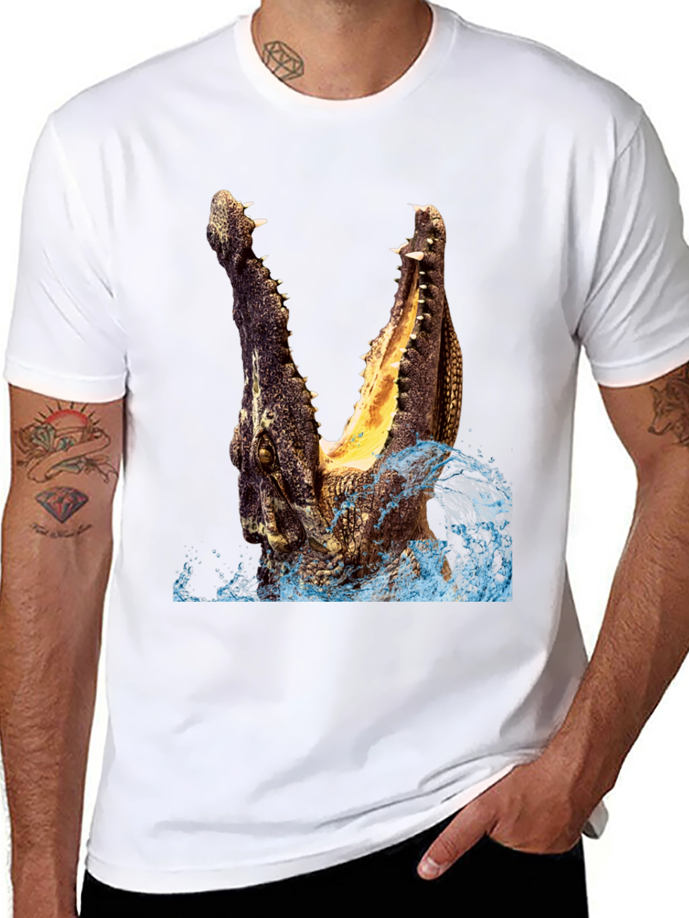 Crocodile Attack Graphic Tee - Black Cotton T-Shirt