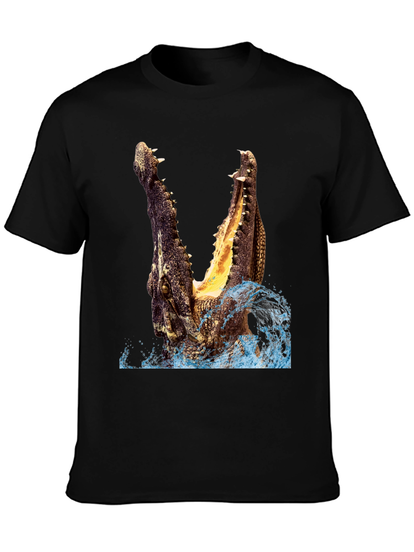 Crocodile Attack Graphic Tee - Black Cotton T-Shirt