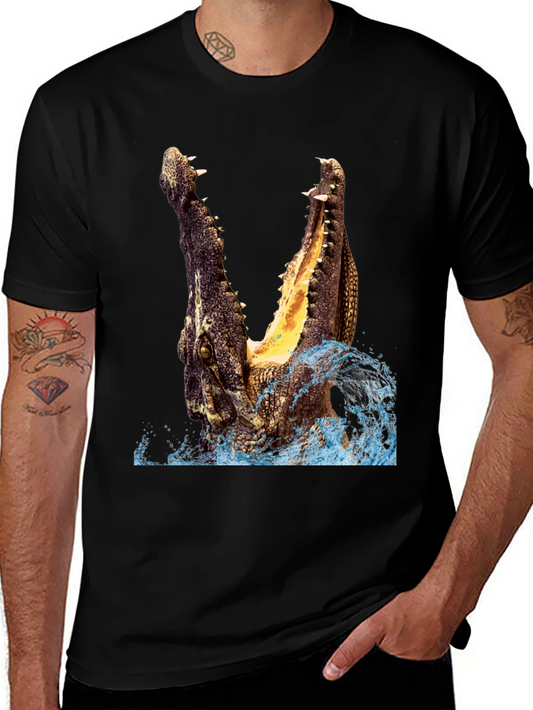 Crocodile Attack Graphic Tee - Black Cotton T-Shirt