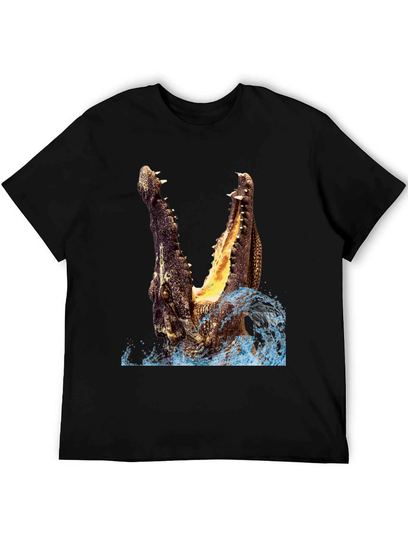 Crocodile Attack Graphic Tee - Black Cotton T-Shirt
