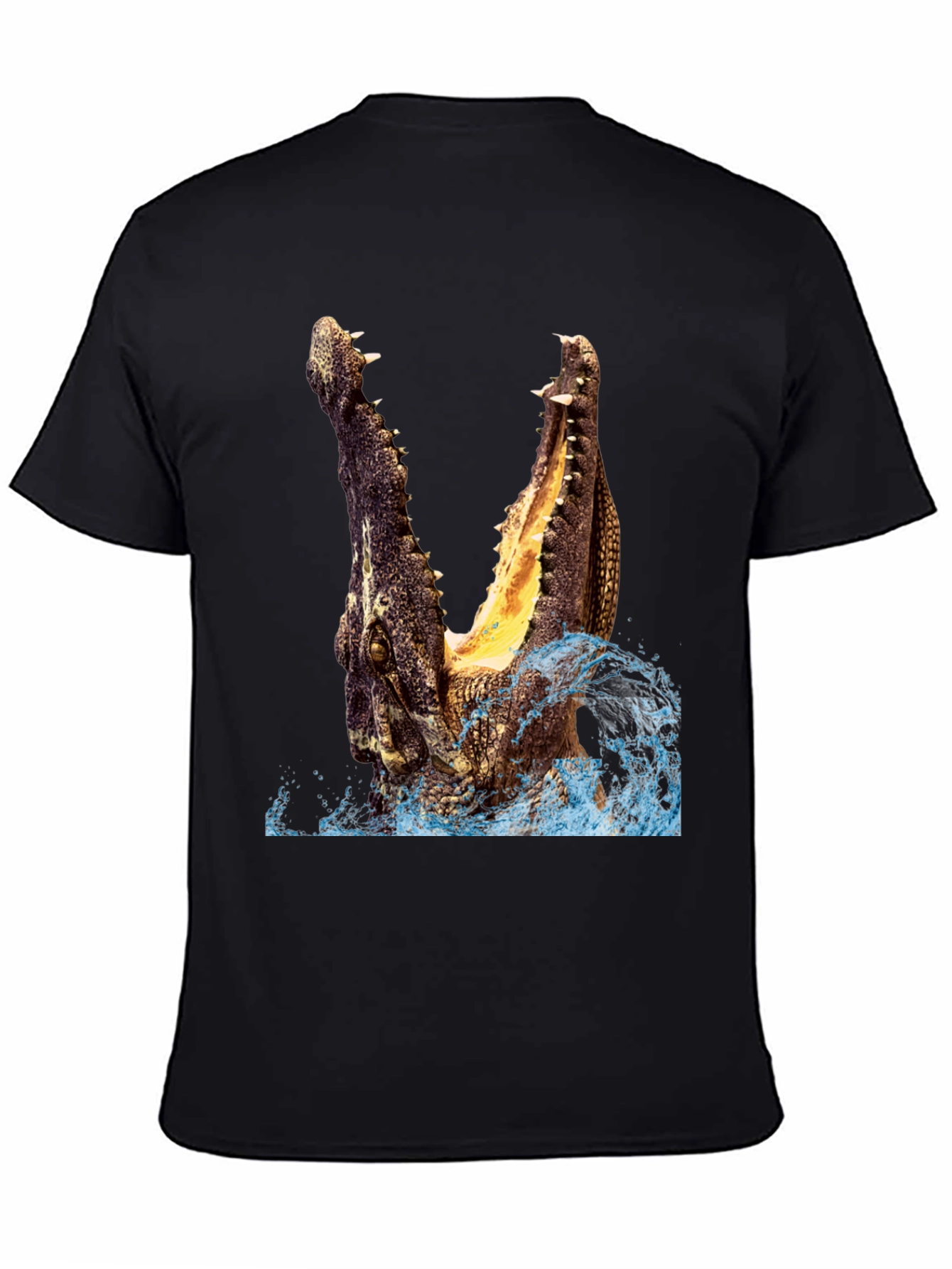 Crocodile Attack Graphic Tee - Black Cotton T-Shirt
