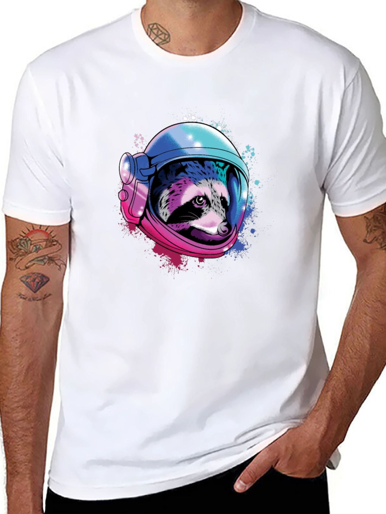Raccoon Astronaut Graphic T-Shirt - Space Design