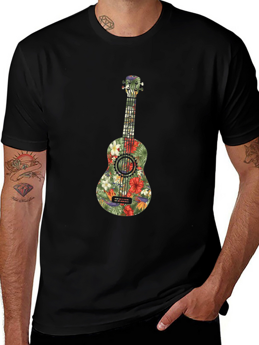 Floral Ukulele Graphic Tee - Tropical Vibes