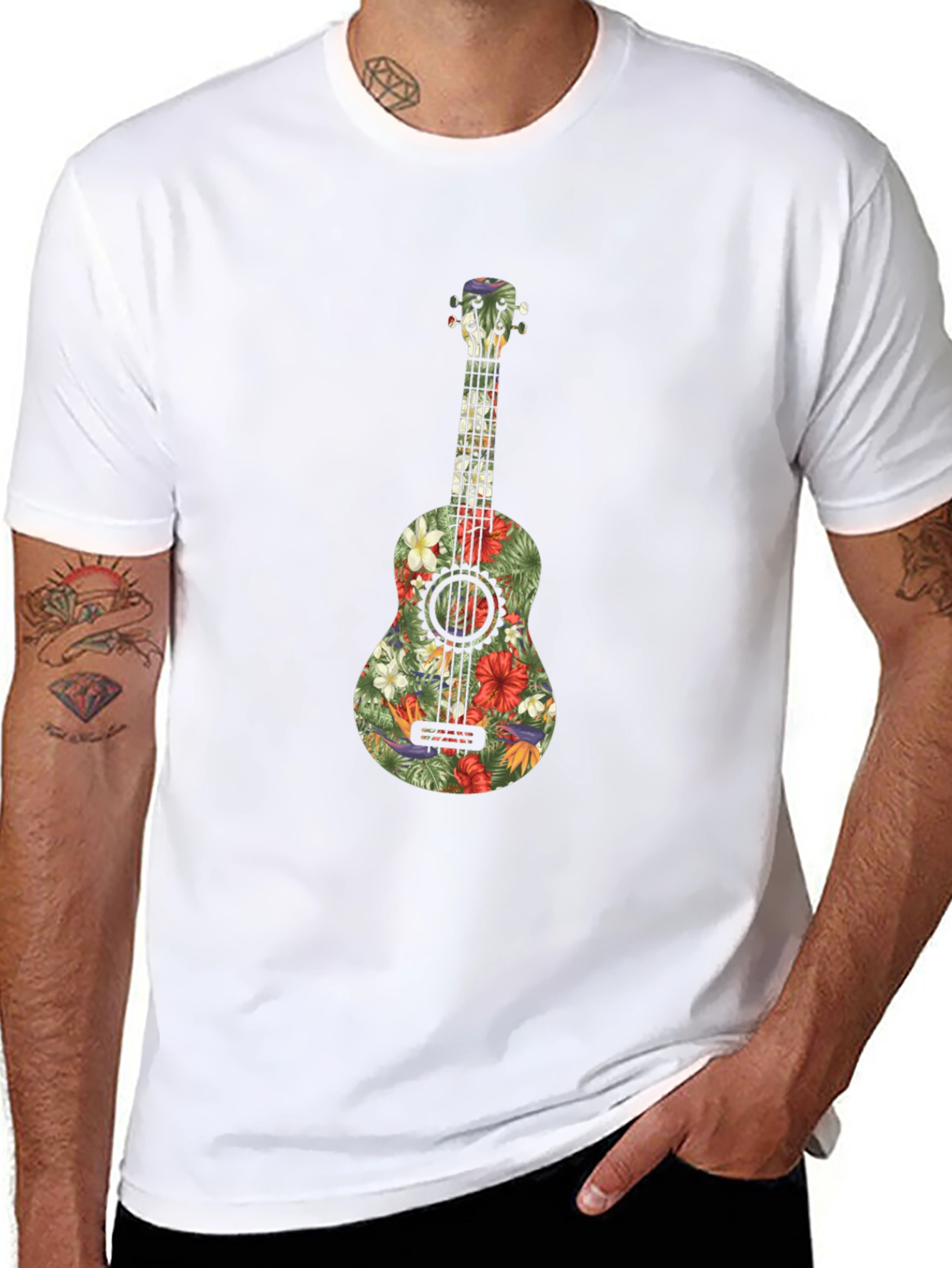 Floral Ukulele Graphic Tee - Tropical Vibes