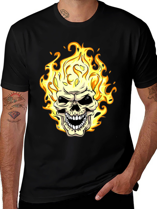Flaming Skull Graphic Tee - Black T-Shirt