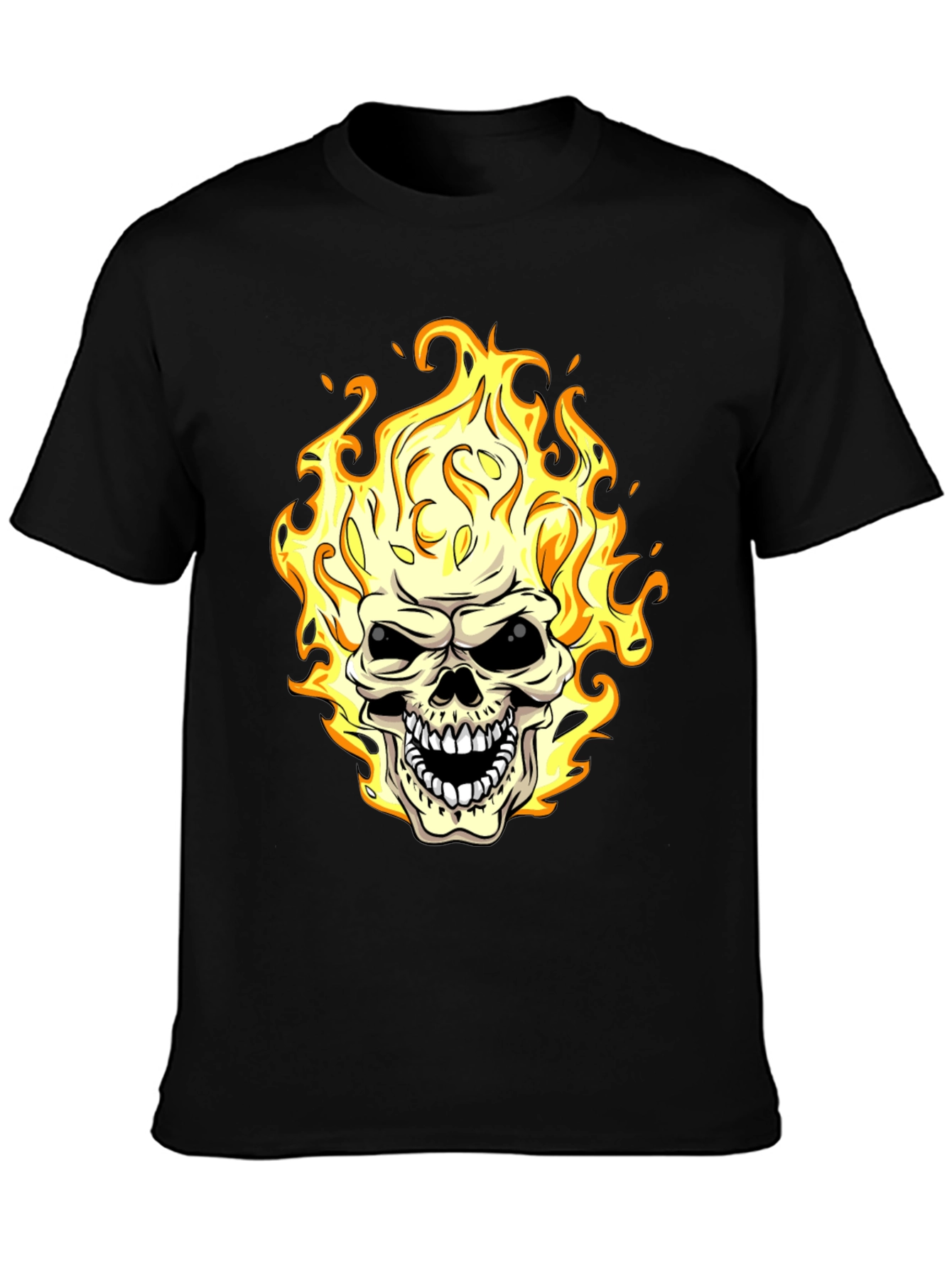 Flaming Skull Graphic Tee - Black T-Shirt