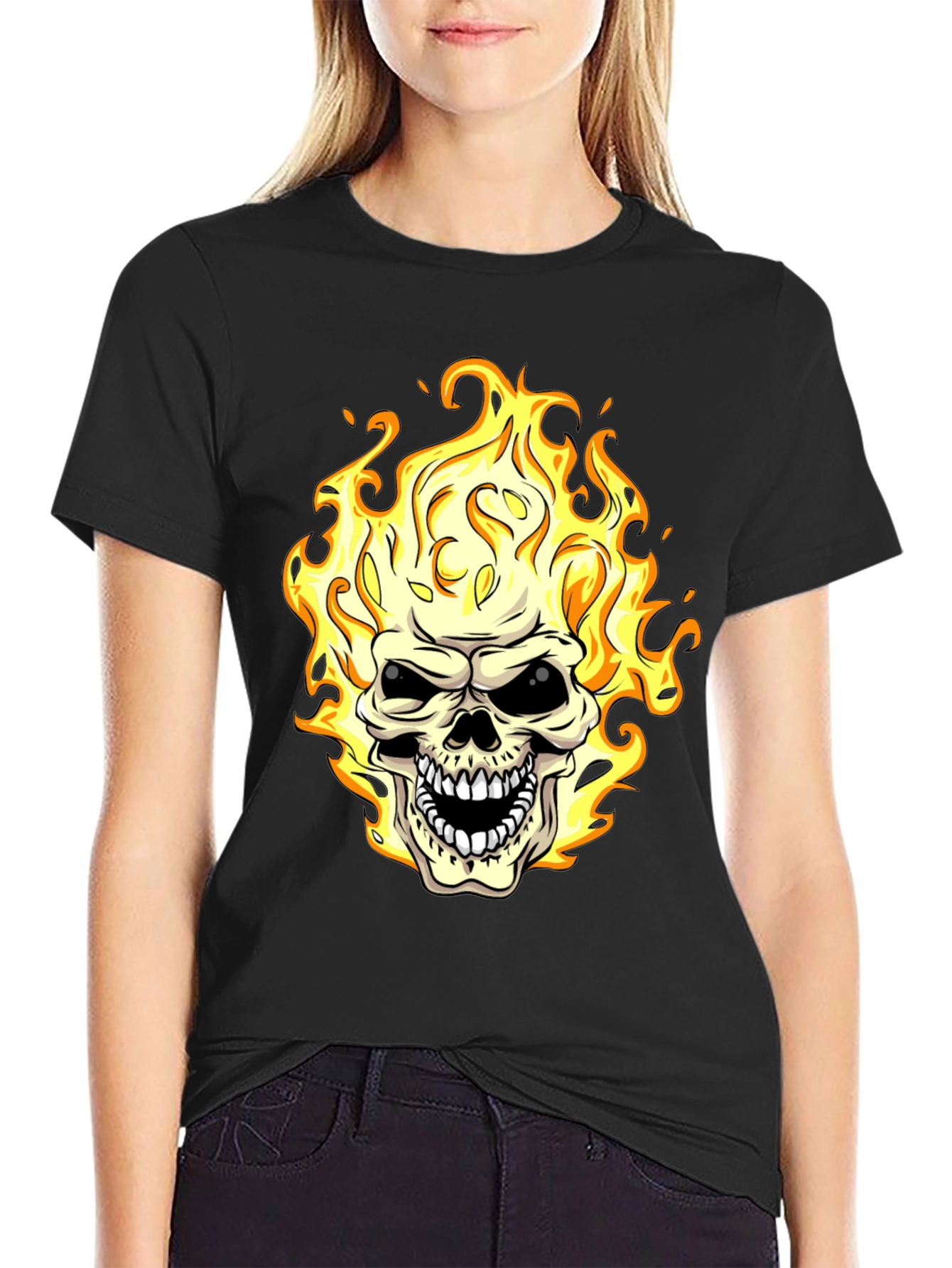 Flaming Skull Graphic Tee - Black T-Shirt