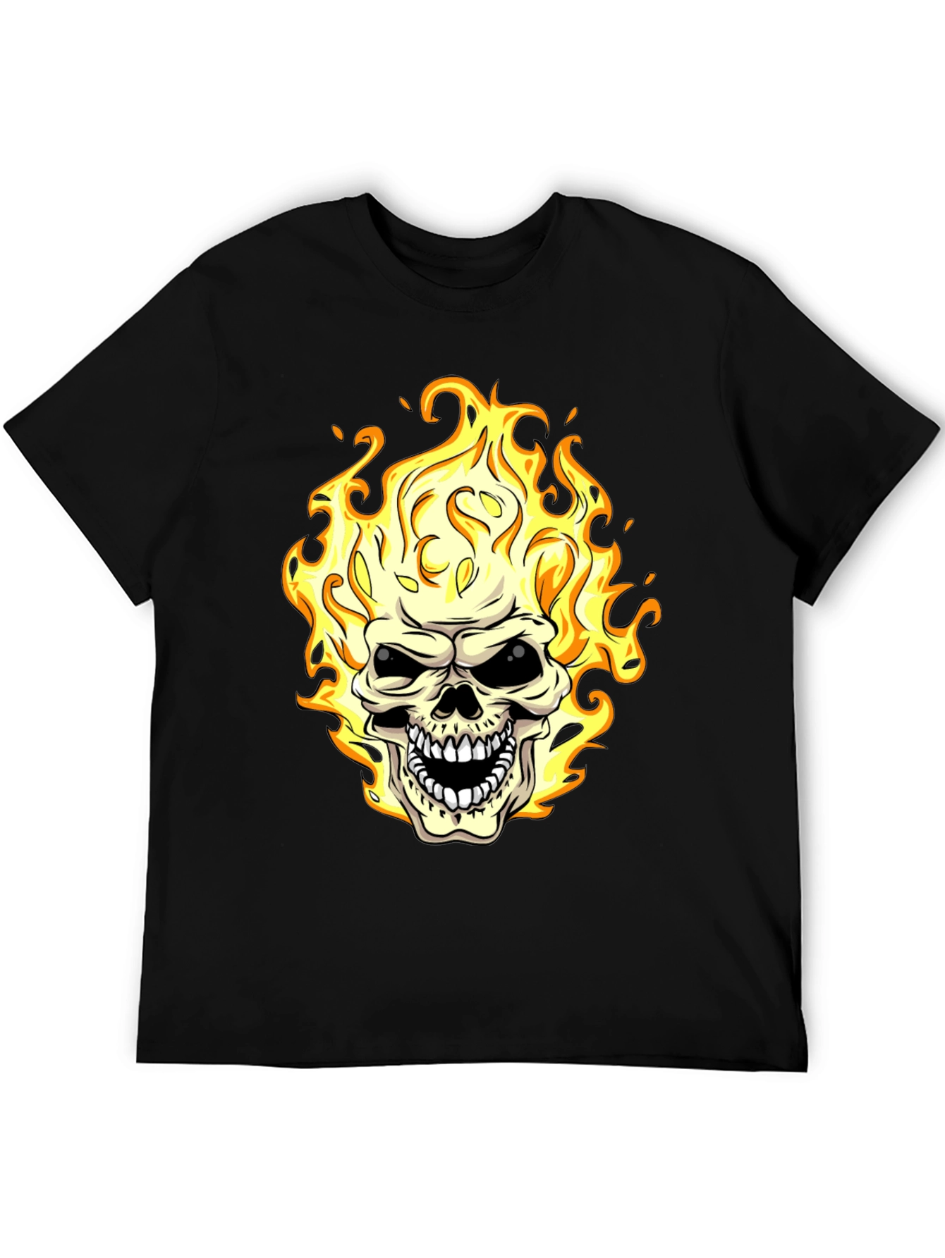 Flaming Skull Graphic Tee - Black T-Shirt