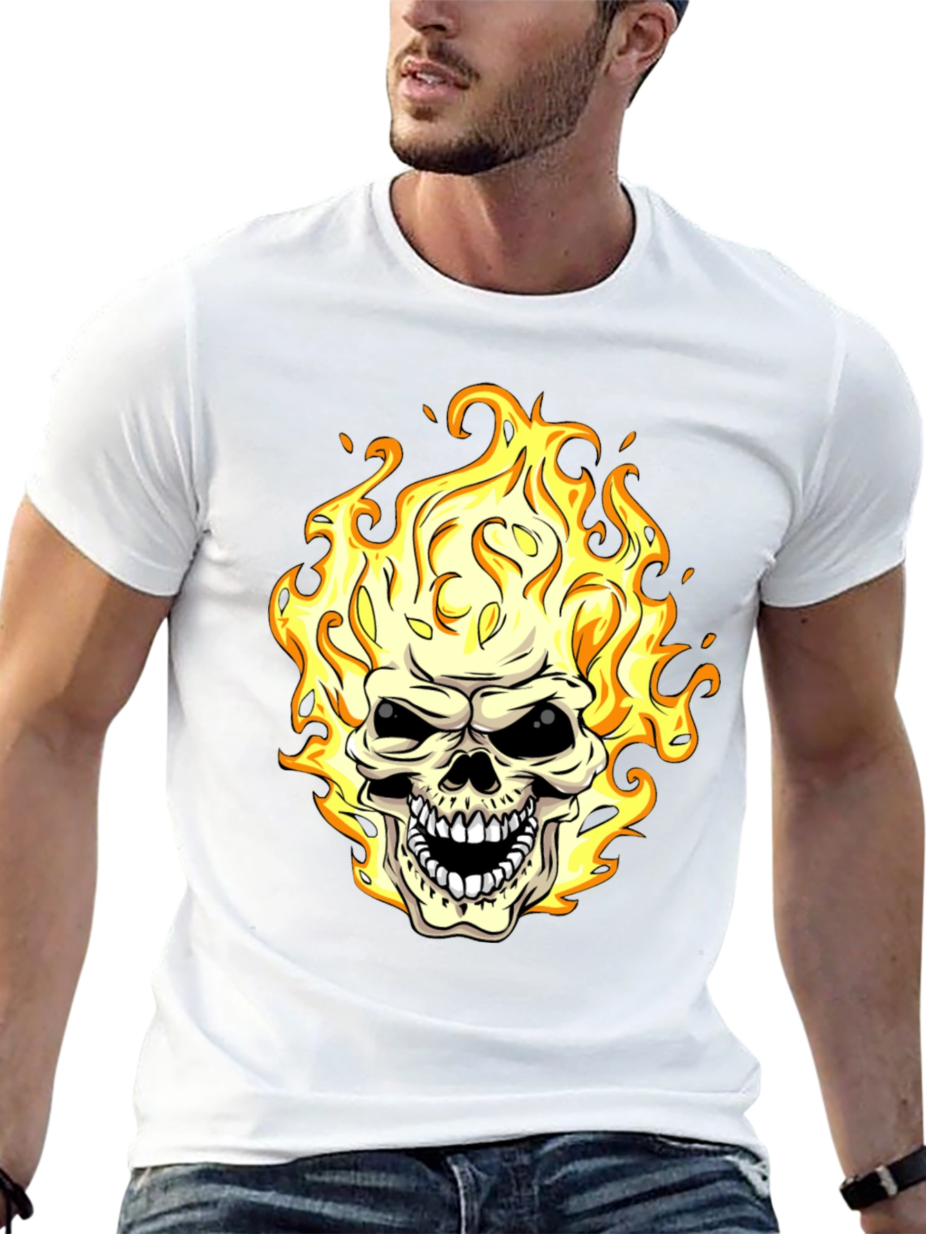Flaming Skull Graphic Tee - Black T-Shirt