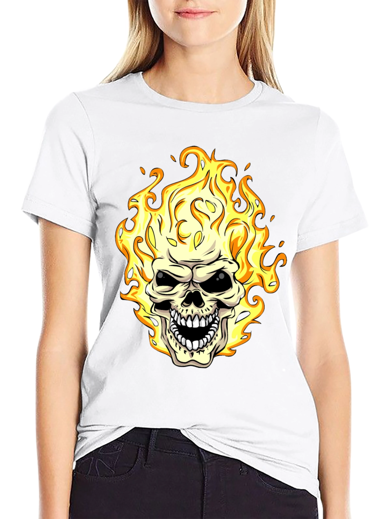 Flaming Skull Graphic Tee - Black T-Shirt