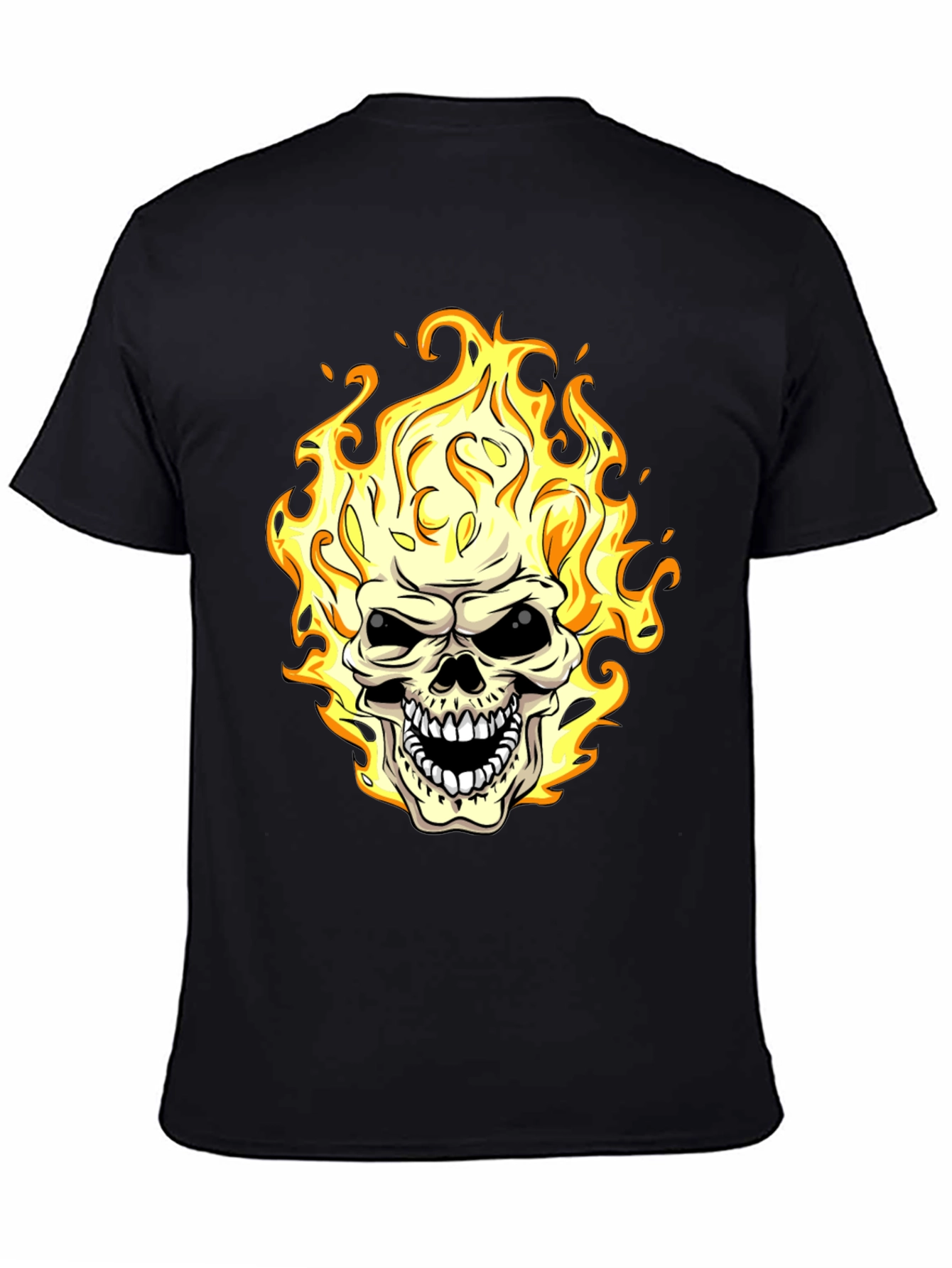 Flaming Skull Graphic Tee - Black T-Shirt