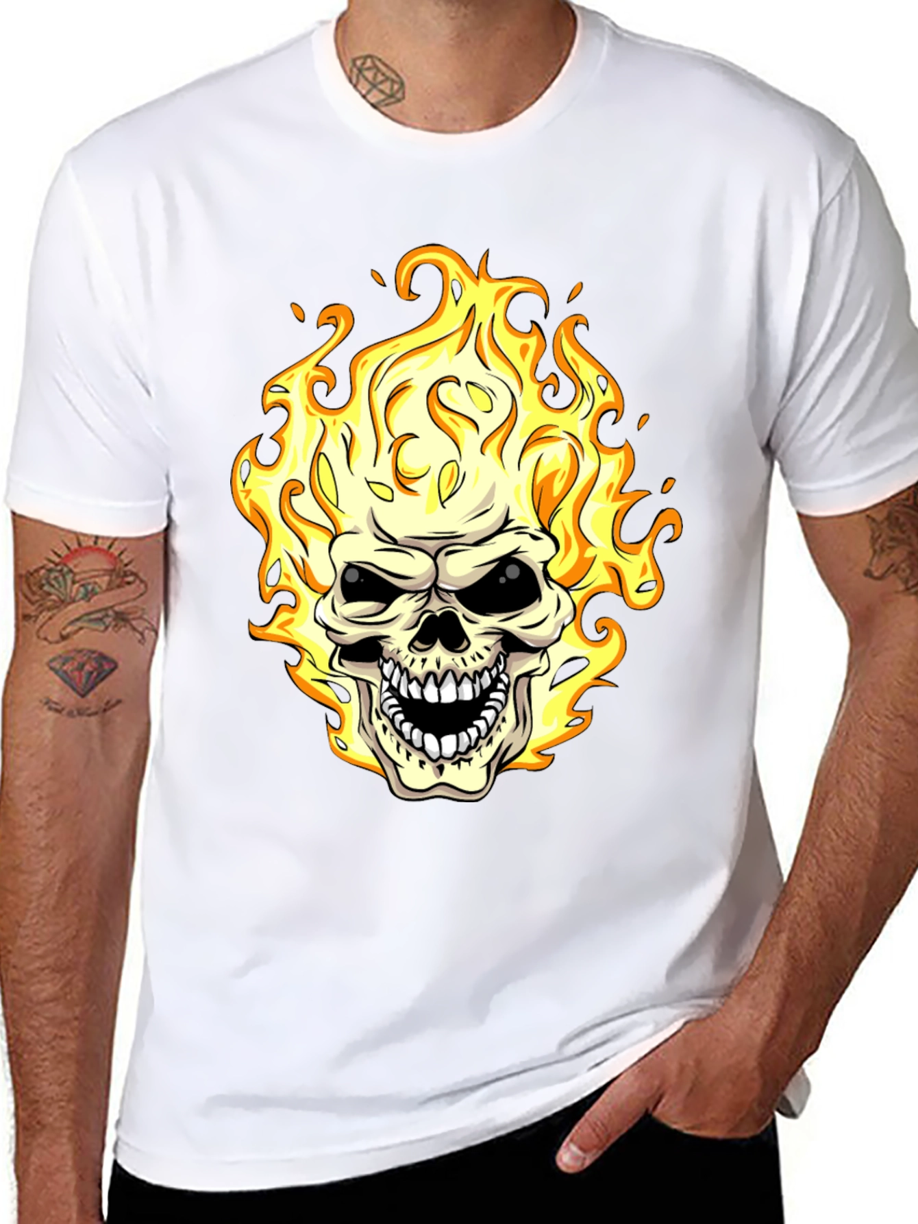 Flaming Skull Graphic Tee - Black T-Shirt
