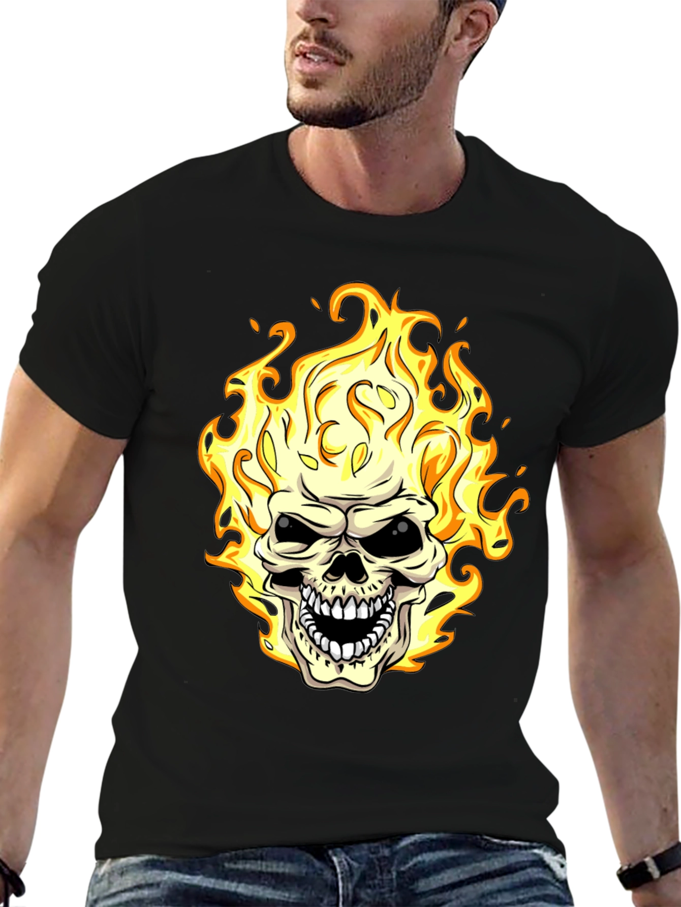 Flaming Skull Graphic Tee - Black T-Shirt