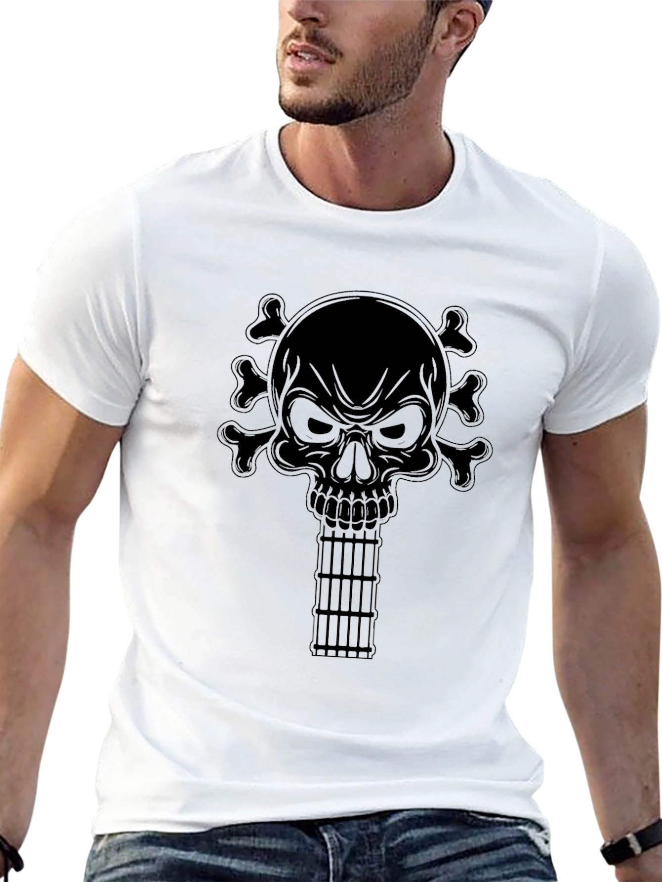 Skull & Crossbones Guitar Black Graphic Tee