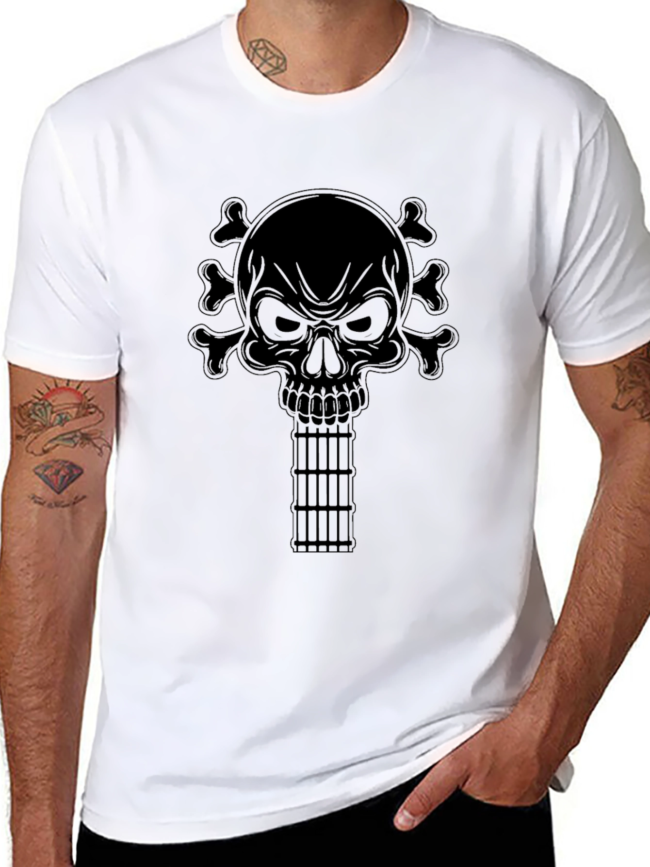 Skull & Crossbones Guitar Black Graphic Tee