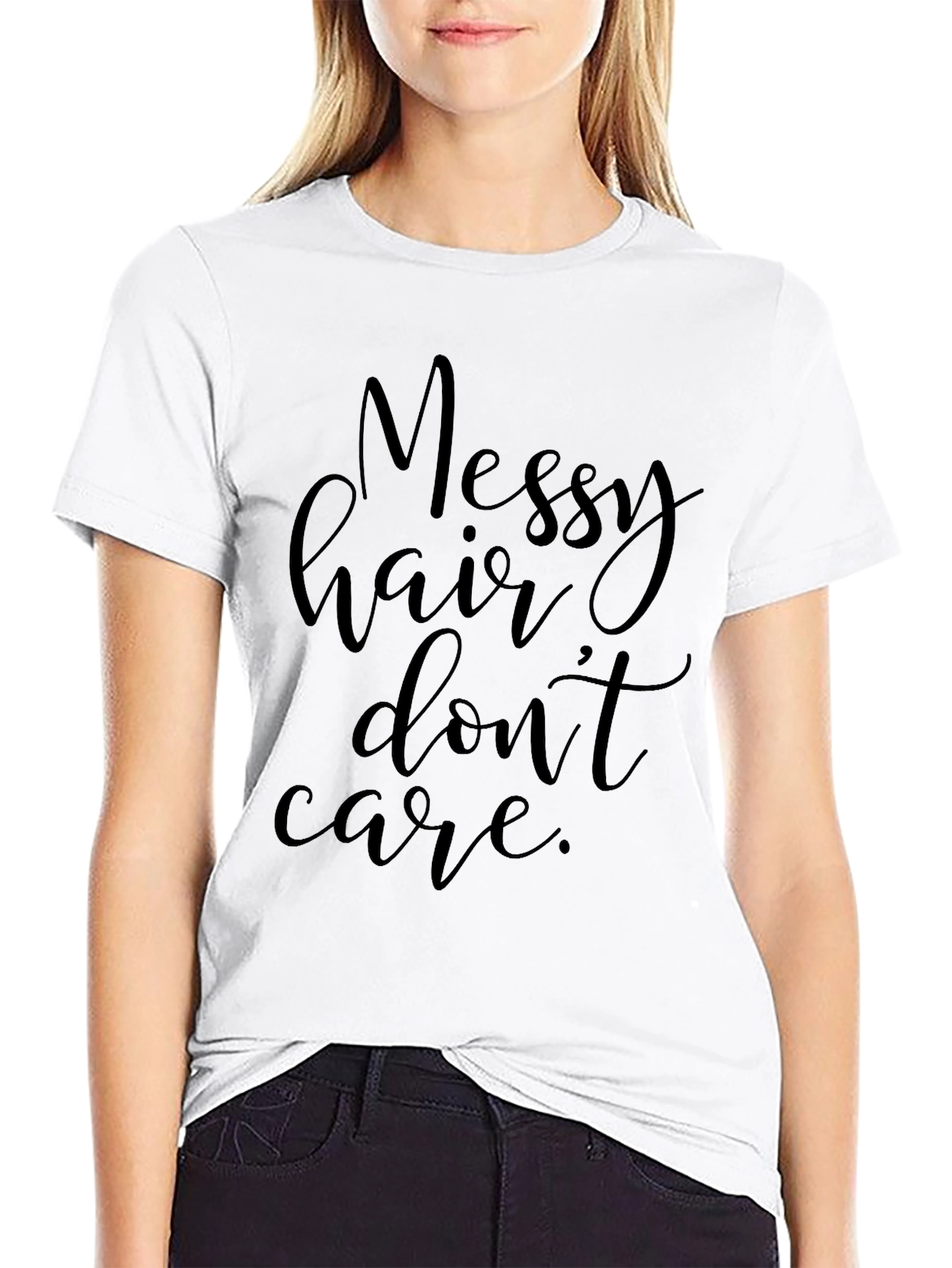Messy Hair Dont Care Black T-Shirt